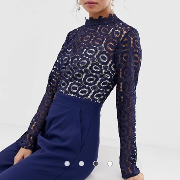 💲PRICE⬇️Little Mistress Navy Lace Cutout Jumpsuit - Picture 1 of 13